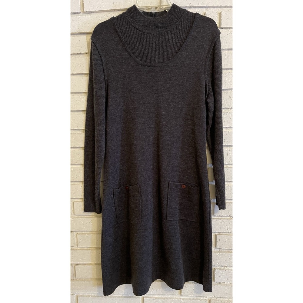 NINA LEONARD Womens Sweater Dress Mock‎ Neck Midi Wool Blend Goth Modest Lg